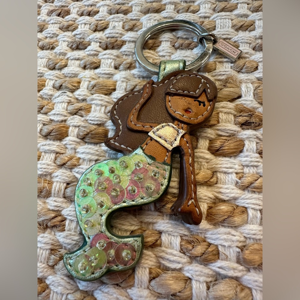 Never used Vintage 2000’s Coach Metallic Mermaid Leather Keychain with Sequins